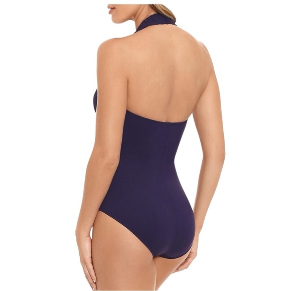 NWT Amoressa Women’s Elegant Navy Halter One-Piece Swimsuit Size 6 - Picture 2 of 8